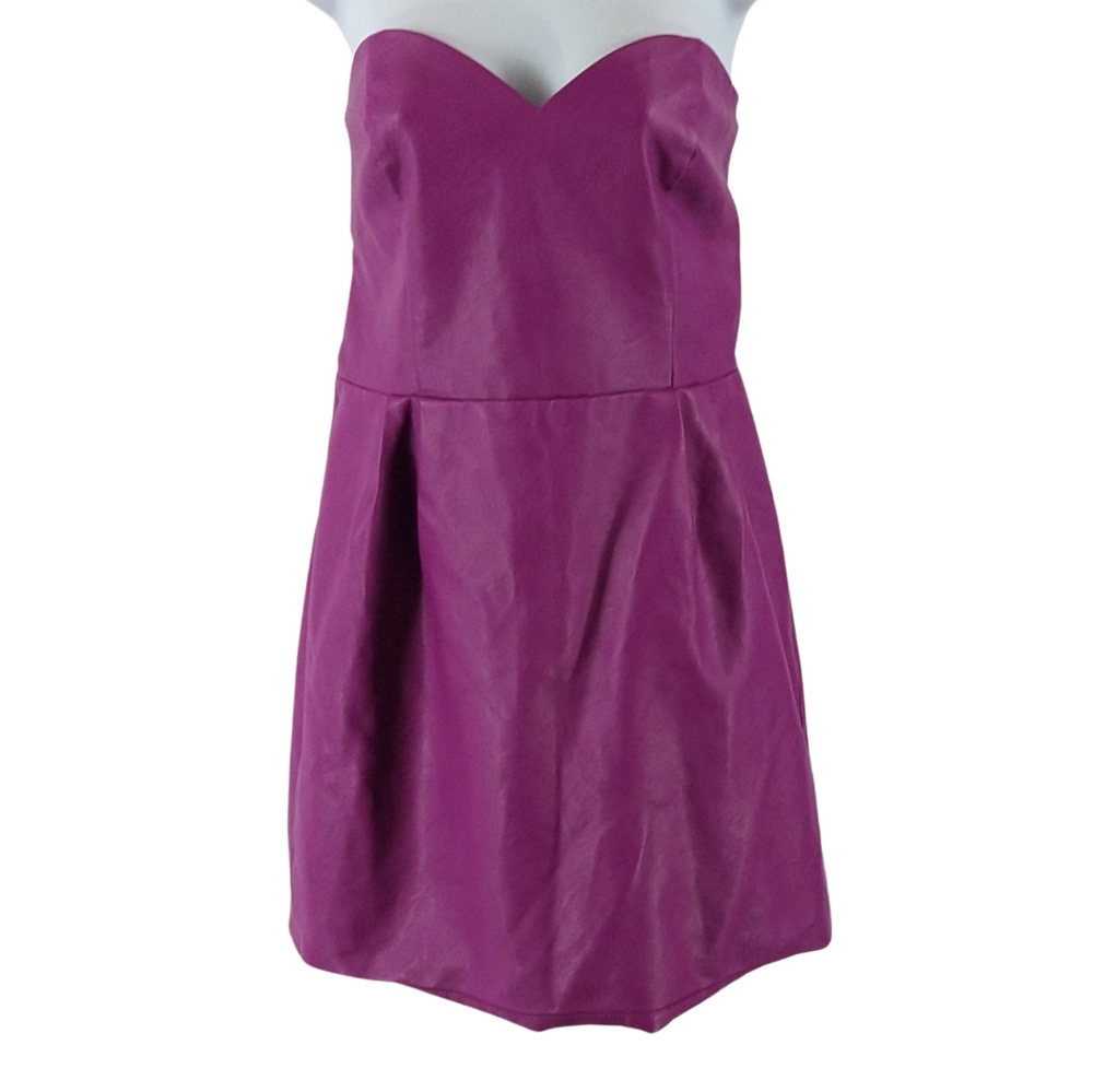 Topshop faux leather magenta strapless dress CLEARANCE